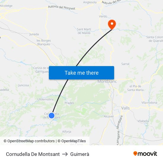 Cornudella De Montsant to Guimerà map