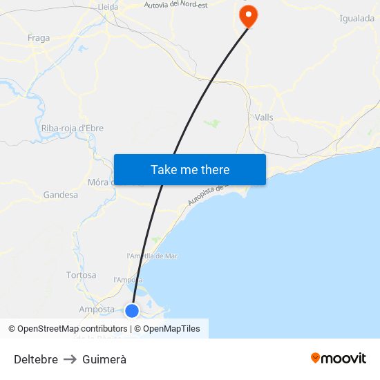 Deltebre to Guimerà map