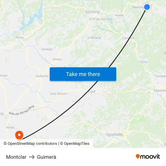 Montclar to Guimerà map