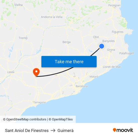 Sant Aniol De Finestres to Guimerà map