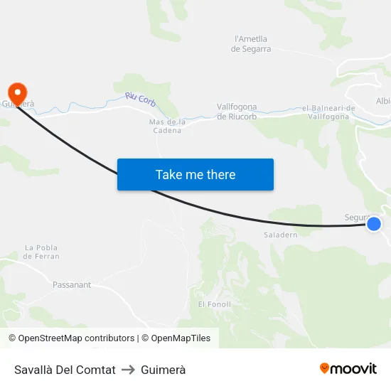Savallà Del Comtat to Guimerà map