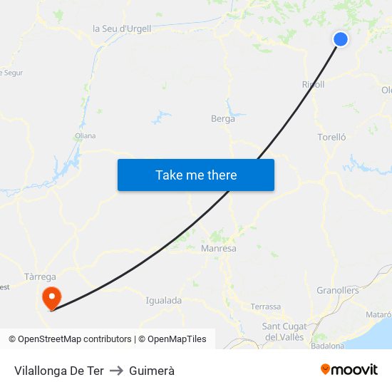 Vilallonga De Ter to Guimerà map
