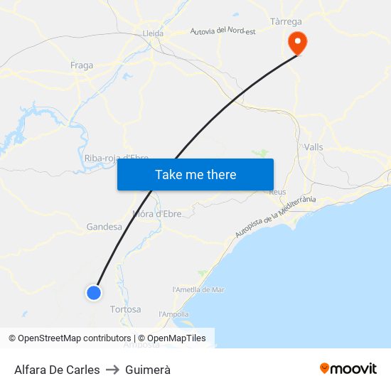Alfara De Carles to Guimerà map