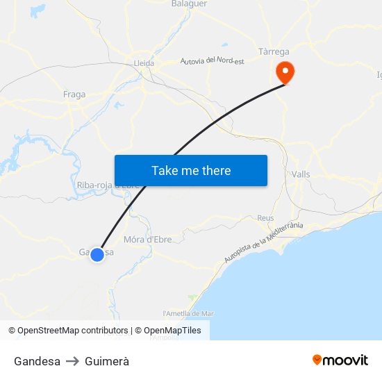 Gandesa to Guimerà map