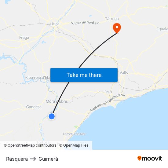 Rasquera to Guimerà map