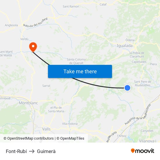 Font-Rubí to Guimerà map