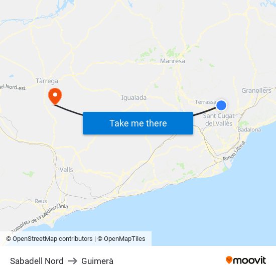 Sabadell Nord to Guimerà map
