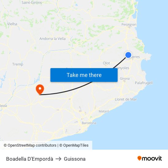 Boadella D'Empordà to Guissona map