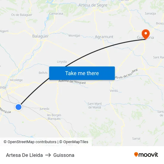 Artesa De Lleida to Guissona map