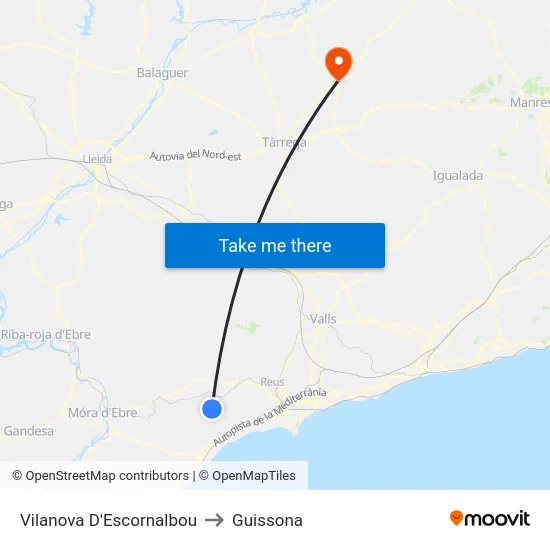 Vilanova D'Escornalbou to Guissona map