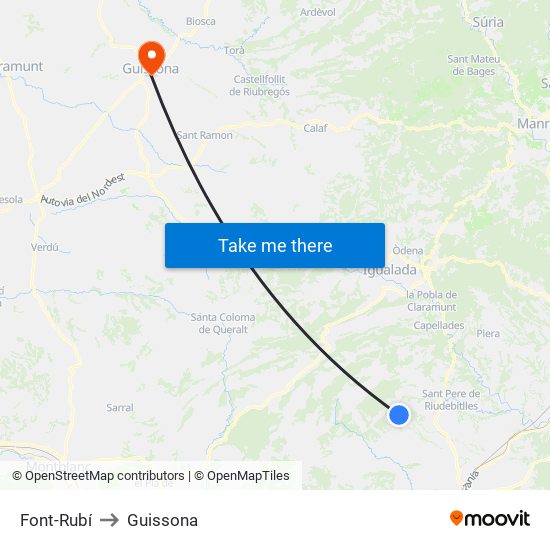 Font-Rubí to Guissona map