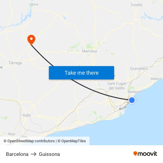 Barcelona to Guissona map