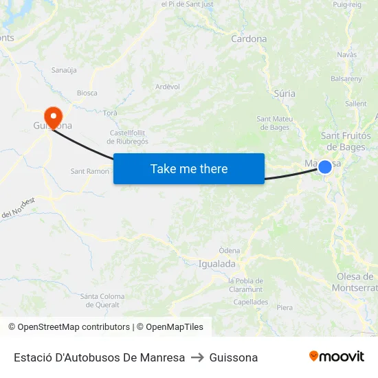 Estació D'Autobusos De Manresa to Guissona map