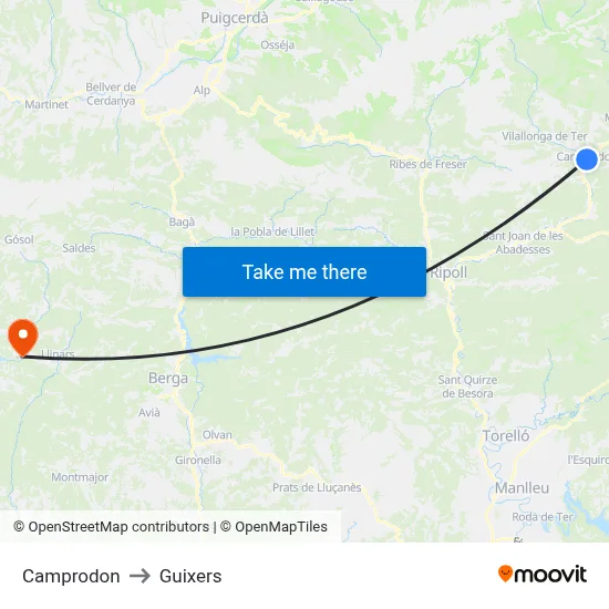 Camprodon to Guixers map