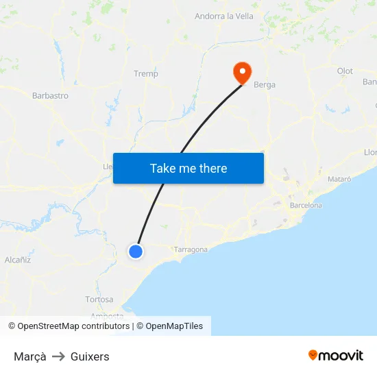 Marçà to Guixers map