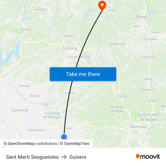 Sant Martí Sesgueioles to Guixers map