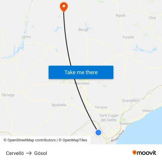 Cervelló to Gósol map