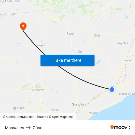 Massanes to Gósol map