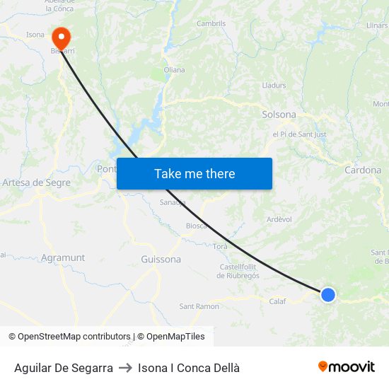 Aguilar De Segarra to Isona I Conca Dellà map