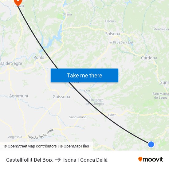 Castellfollit Del Boix to Isona I Conca Dellà map