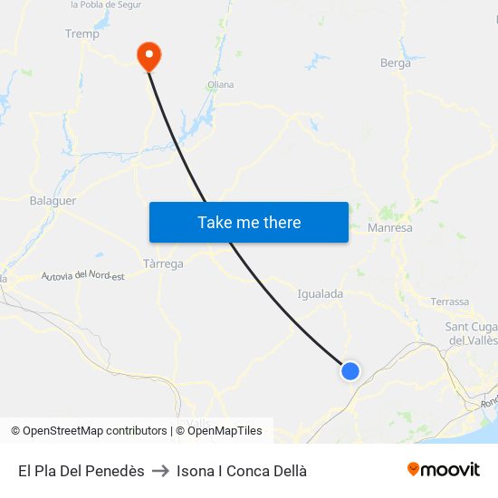 El Pla Del Penedès to Isona I Conca Dellà map