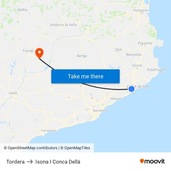 Tordera to Isona I Conca Dellà map