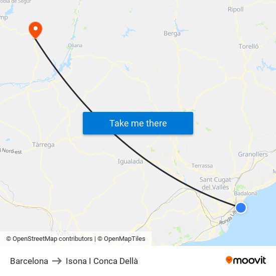 Barcelona to Isona I Conca Dellà map