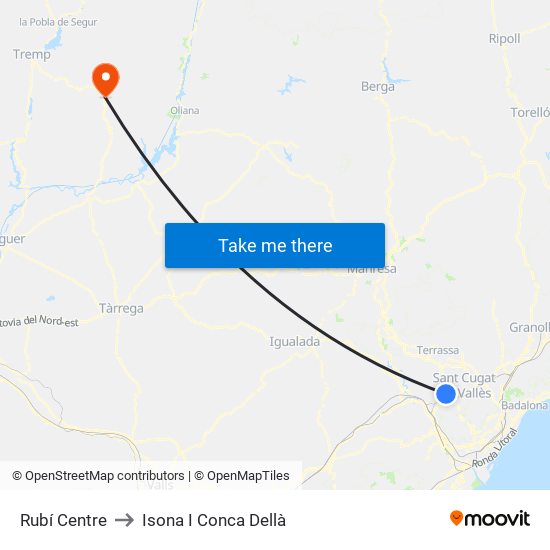 Rubí Centre to Isona I Conca Dellà map