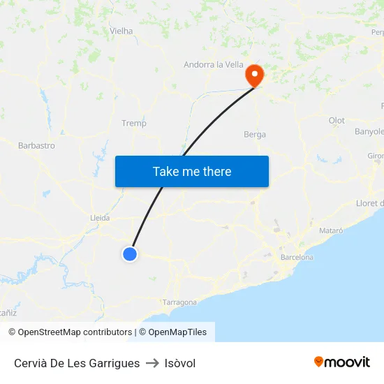 Cervià De Les Garrigues to Isòvol map