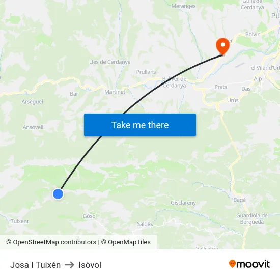 Josa I Tuixén to Isòvol map