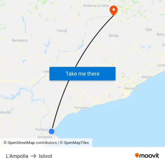 L'Ampolla to Isòvol map