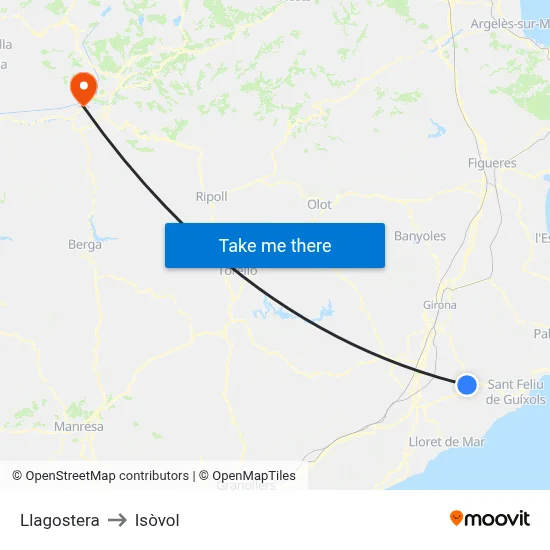 Llagostera to Isòvol map