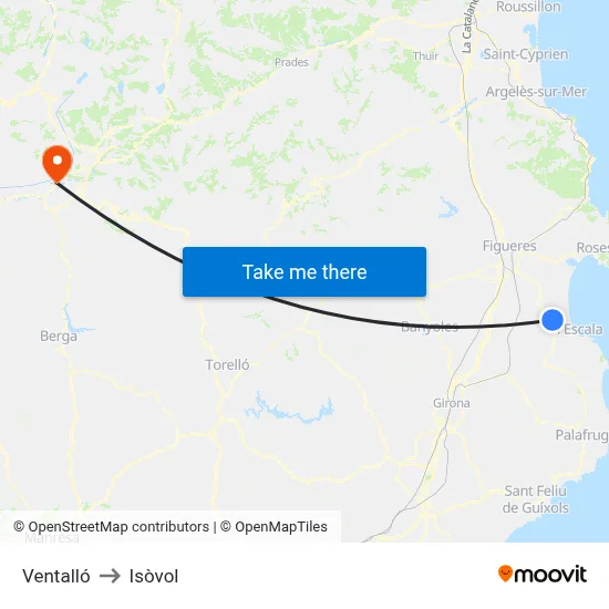 Ventalló to Isòvol map