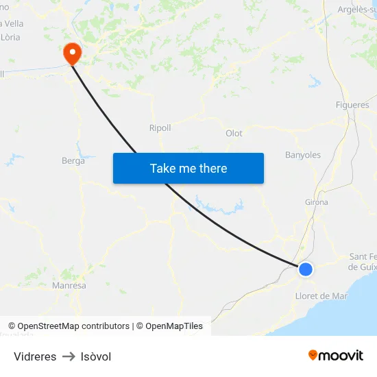 Vidreres to Isòvol map