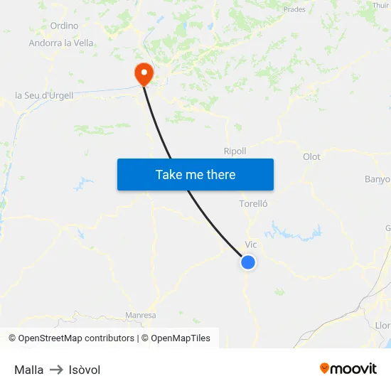 Malla to Isòvol map