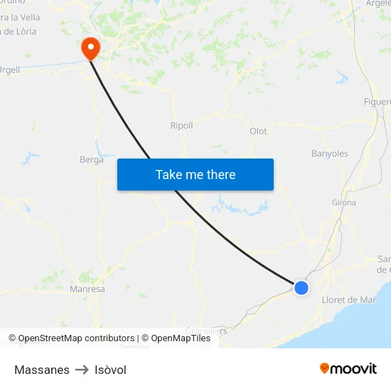 Massanes to Isòvol map