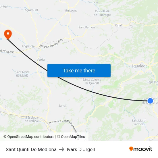 Sant Quintí De Mediona to Ivars D'Urgell map
