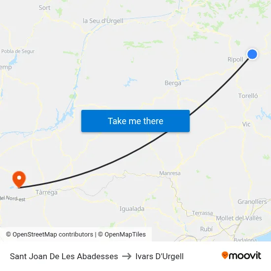 Sant Joan De Les Abadesses to Ivars D'Urgell map