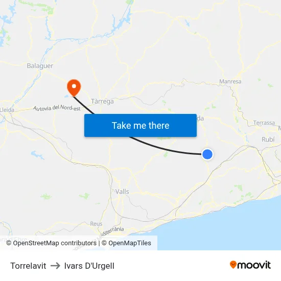 Torrelavit to Ivars D'Urgell map