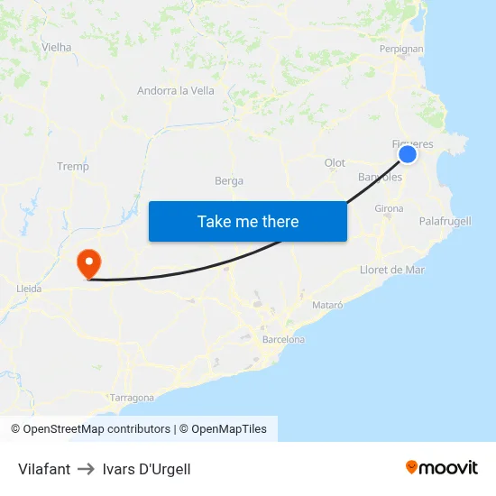 Vilafant to Ivars D'Urgell map