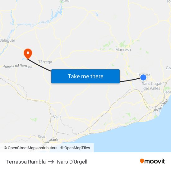 Terrassa Rambla to Ivars D'Urgell map