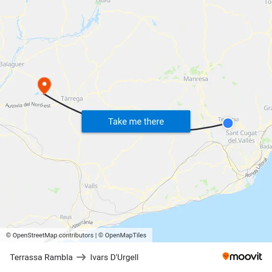 Terrassa Rambla to Ivars D'Urgell map