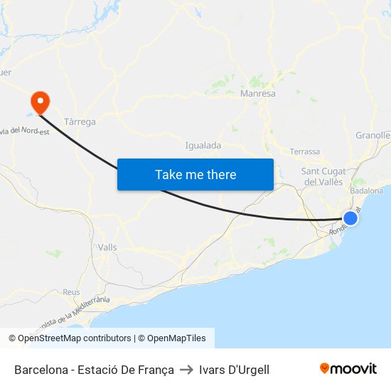 Barcelona - Estació De França to Ivars D'Urgell map