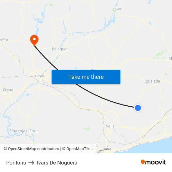 Pontons to Ivars De Noguera map