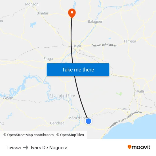 Tivissa to Ivars De Noguera map