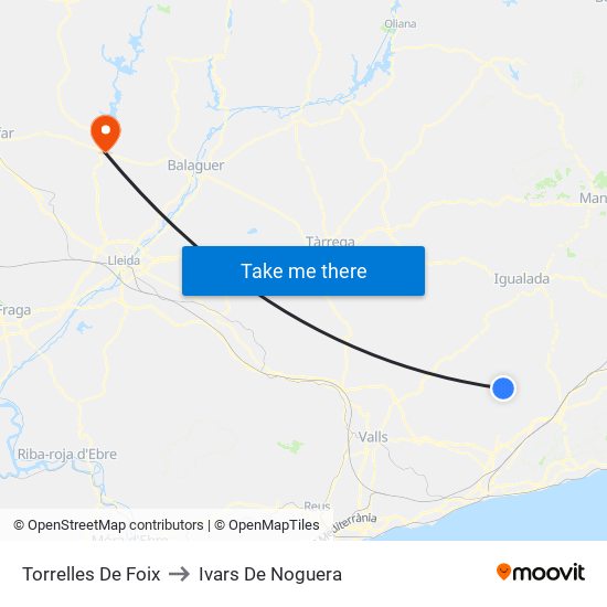 Torrelles De Foix to Ivars De Noguera map
