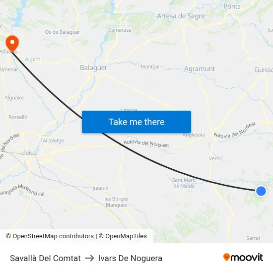 Savallà Del Comtat to Ivars De Noguera map