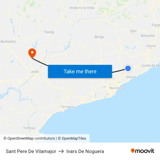 Sant Pere De Vilamajor to Ivars De Noguera map