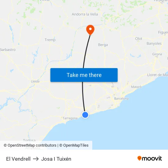 El Vendrell to Josa I Tuixén map