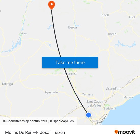Molins De Rei to Josa I Tuixén map